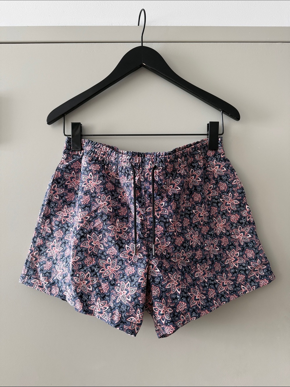 Club Monaco Navy and Pink Floral Swim Trunks